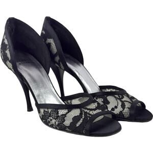 Black Lace Peep-Toe High Heels - Women's Dress Shoes
